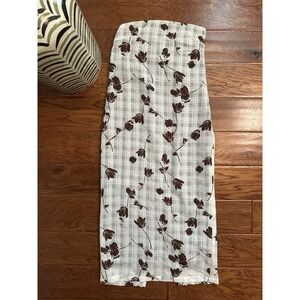 Romantic Cottagecore Strapless Dress Brown Gingham Floral Print Summer Midi Y2K